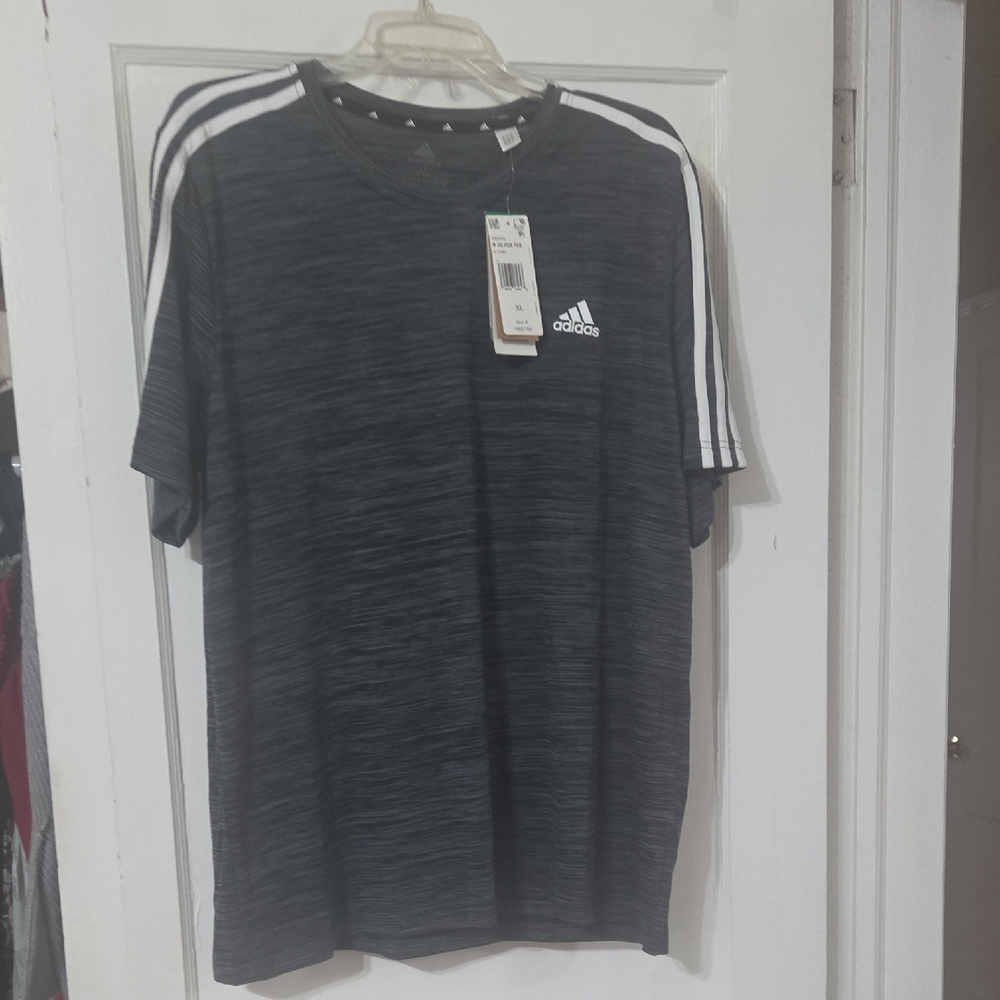 Adidas Men's Charcoal Tee with White Accents